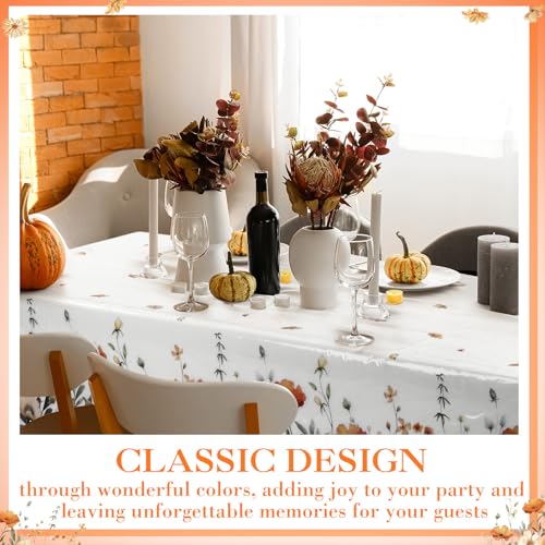 Image of Ganeen 3 Pcs Fall Floral Tablecloth Disposable Plastic Table Covers Watercolor Wildflower Table Cover Waterproof Tablecloths for Autumn Birthday Wedding Party Decor, 54 x 108 Inch