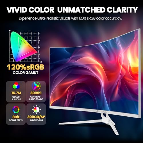 Image of CRUA 81.3 cm (32 inch) White Curved Monitor, 4K UHD (3840 x 2160P), 1500R VA, 75Hz Computer Monitor, AMD Freesync Compatible, 120% sRGB, Integrated Speakers, Blue Light Filter