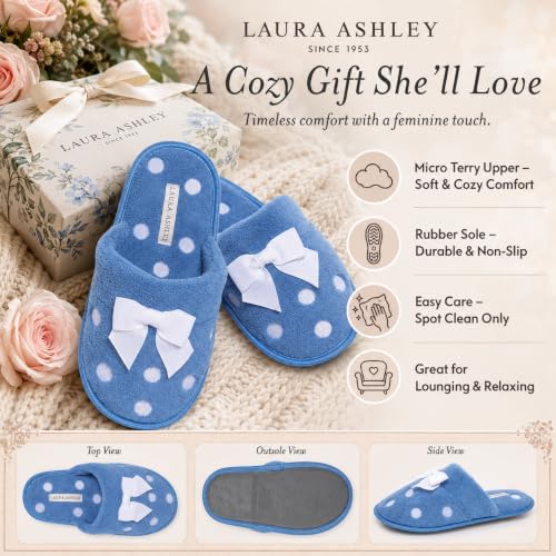 Image of Laura Ashley Ladies Embroidered Soft Terry Plush Scuff Slipper
