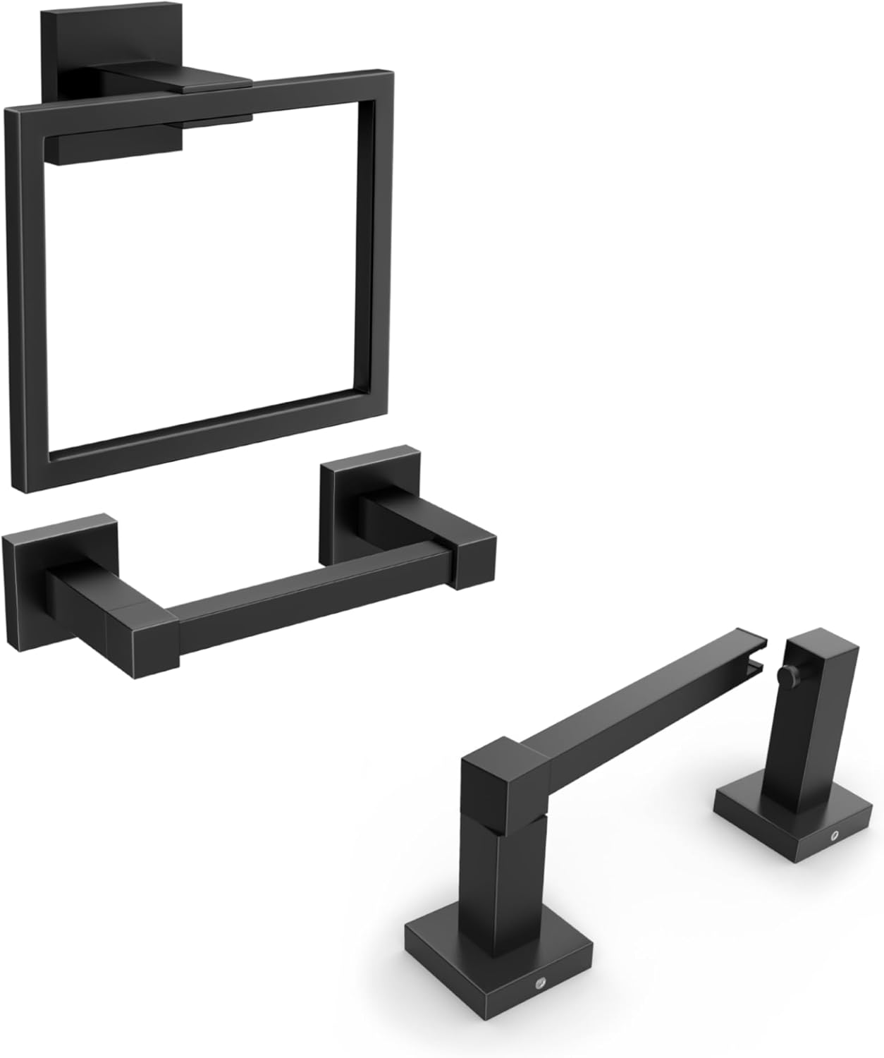 FORIOUS Toilet Paper Holder Set Wall Mount, Sus304 Stainless Steel Pivoting Toilet Paper Holder and Towel Ring, Toilet Tissue Holder for Bathroom, Square Bathroom Hardware Set Black