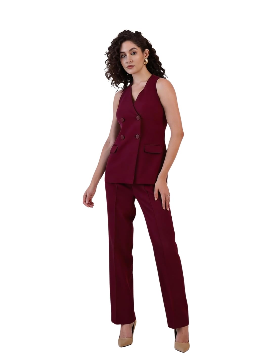 powersutra Women Wine Double Breasted Co-ord Set-picture-19