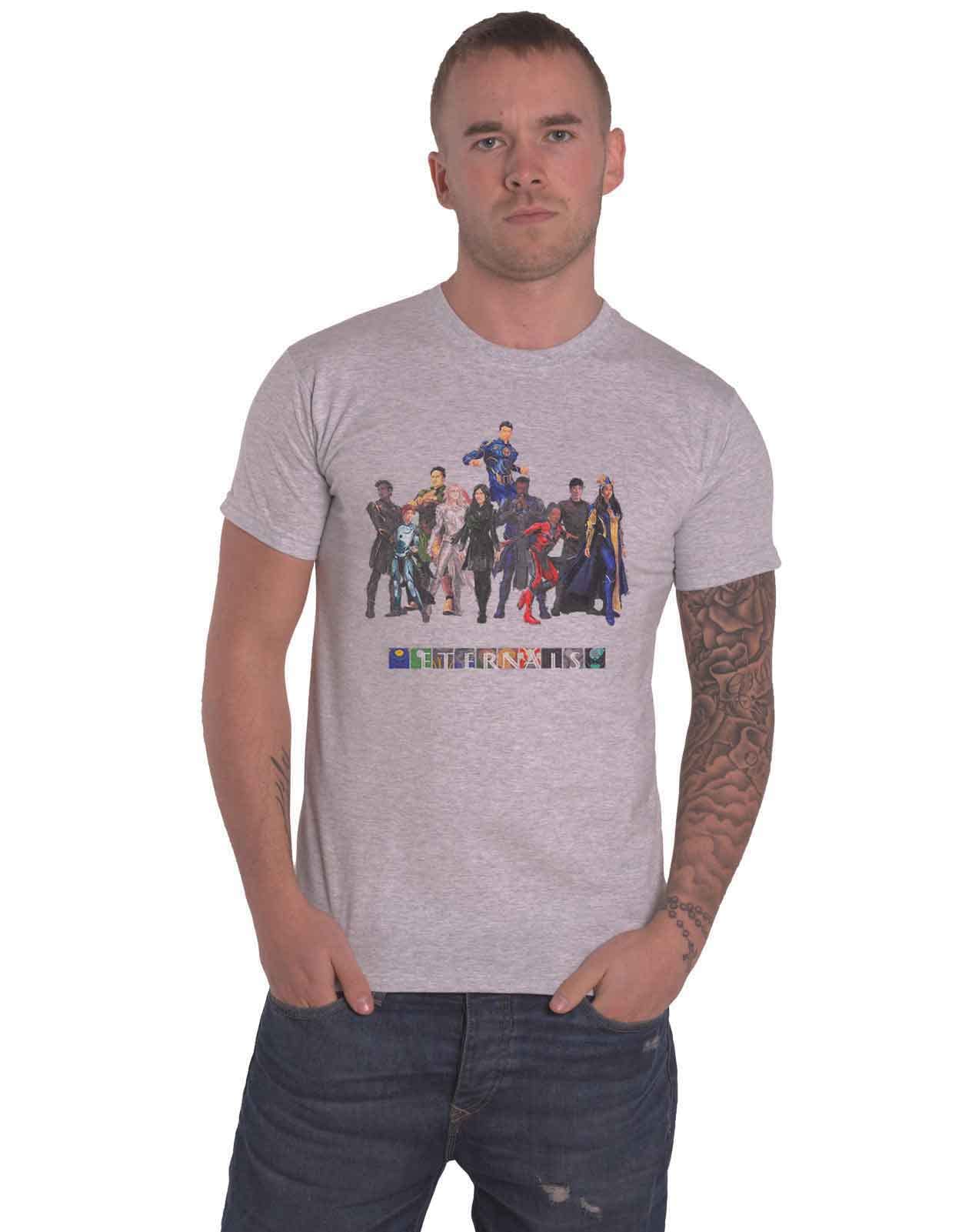 Marvel Comics T Shirt Eternals Colour Block Characters Official Mens Grey L