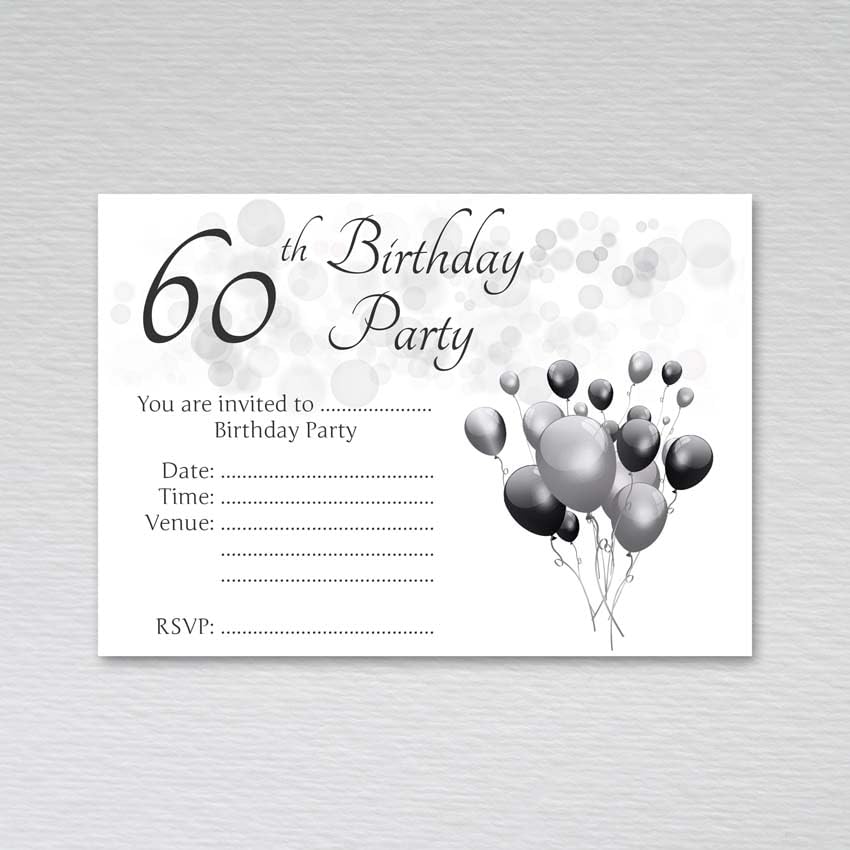 Webspectations Pack of 60th Birthday Party Invitations for Men: Black & Silver Sixtieth Invites for Male Birthday Parties: 60th Birthday Invites (Pack of 50 without Envelopes)