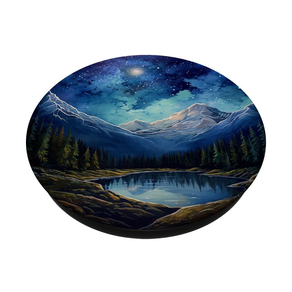 Starry Sky Mountains Night Landscape PopSockets Swappable PopGrip, Black - Image 2