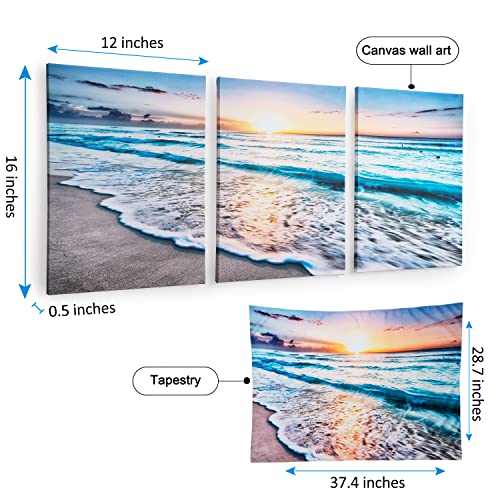 Living Room Art, Ocean Wall Art, Large Beach Canvas Wall Art, Artwork, Wall Art For Kitchen, Beach Painting, Ocean Prints Wall Art, Livingroom Artwork For Wall, 3 Piece Wall Art Beach #TOP1