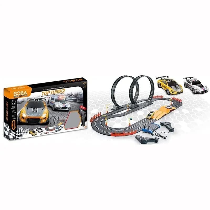 Junona Electric High-Speed Slot Car Race Car Track Sets with 2 1:43 Scale Slot Cars and 2 Hand Controllers with Headlights and Dual Racing, Toys Gifts for 6 7 8 9 10 11 12 13 14 Boys Girls 3