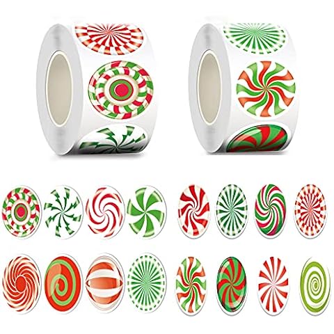 2 Rolls Christmas Candy Stickers,HOINCO 1.5 Inch Round Christmas Tags for Christmas Candy Land Party Decorations Cover