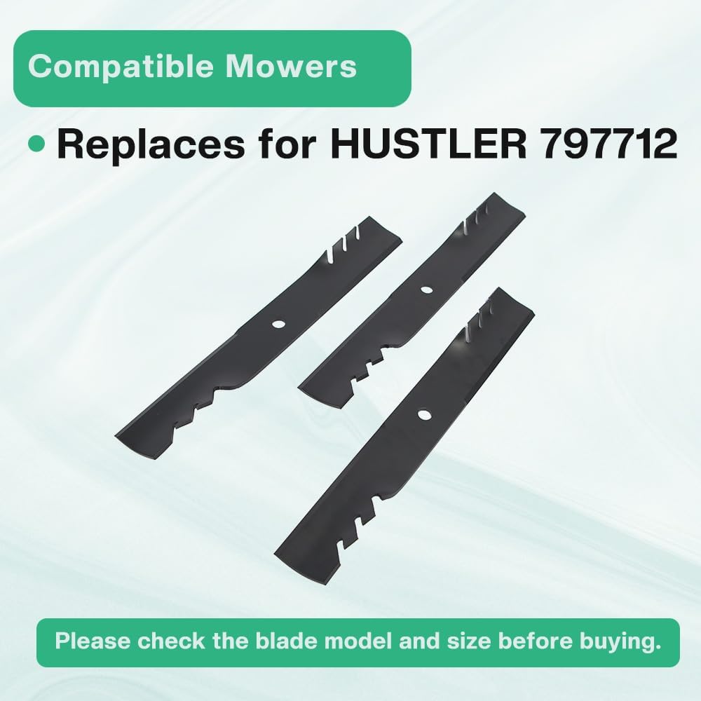 3 pcs Lawn Mower Blades for Hustler 797704 797712 601124 54" Deck Most Models Hustler Z, XR7 Super Z