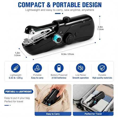 Image of Portable Handheld Sewing Machine for Adults - Mini Hand Held Sewing Stitching Machine for Beginners - Small Electric for Hemming Quick Fabric Home Travel Clothes Pants DIY Fabric Denim