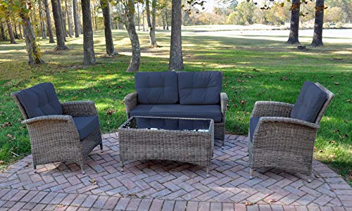 KETTLER Lakena 4-Piece Wicker Rattan Lounge Set with Cushions (Spectrum Indigo Cushions)