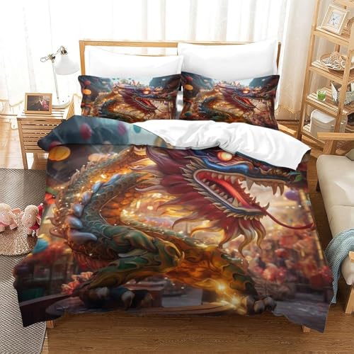 Parure de lit dragon 3D en microfibre douce avec fermeture éclair pratique - 3