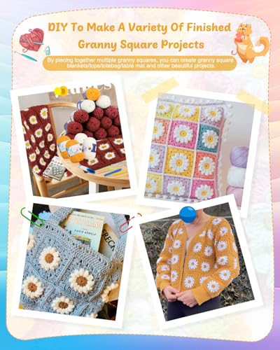 Image of Coopay Crochet Kit for Beginners, Granny Square Crochet Blanket Kit, Red | Crochet Kit W /Video Tutorial & Digital Instructions, All Accessories Included, Easy Knitting to Create Granny Square Blanket