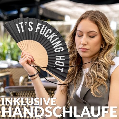 FISURA - Origineller Handfächer mit der Aufschrift f*cking hot. Moderner und lustiger Holzfächer. Schwarzer und weiÃŸer Fächer. MaÃŸe: 42,5 x 23 cm. Holz und Textil.