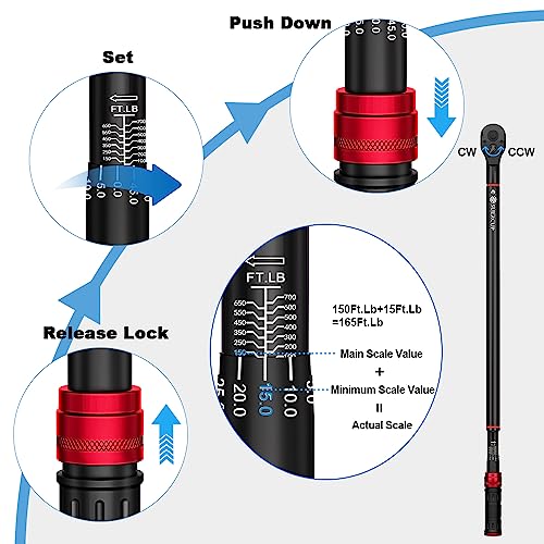 Image of SUERCUP 3 /4-Inch Drive Click Torque Wrench, 100-700ft.lb /135.5-948.5Nm | Heavy Duty Torque Wrench, ±3% Accuracy, Dual-Direction Adjustable, 48-Tooth, for Oil Rigs, Truck & Tractor Maintenance