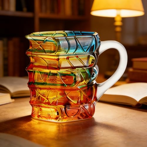 Caneca de vidro em forma de livro
