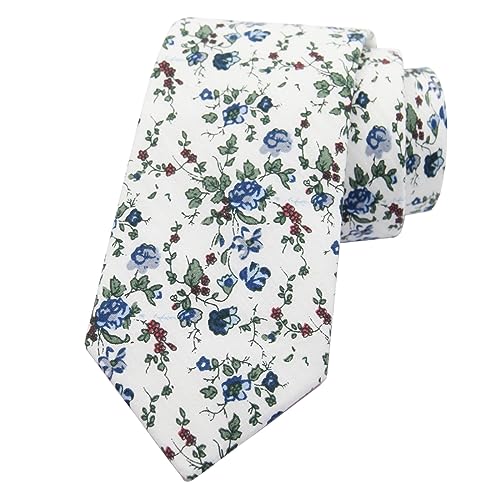 Image of Mantieqingway Men Skinny Tie Cotton Floral Necktie for Wedding Groomsmen Tie