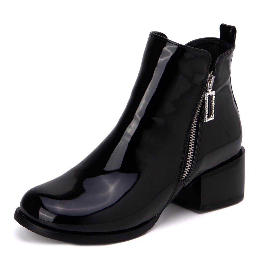 Womens Round Toe Western Chelsea Ankle Boots Side Zipper Chunky Low Heels Dressy Short Booties