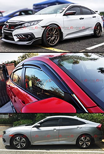 JDM 3D Style Wavy Smoked Window Visor Rain Guard Deflector Compatible with 2016-2021 10th Honda Civic 4 Door Sedan
