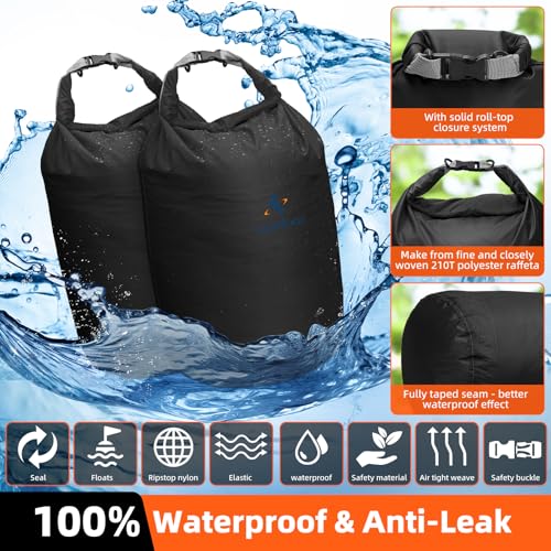 ioutdoor Dry Bag Sac étanche ultra léger 2L/5L/10L/20L/40L/70L Sac étanche résistant à l'abrasion et à la déchirure pour kayak, plage, natation, camping, randonnée, Noir , 20L, Sport et loisirs – vue 2