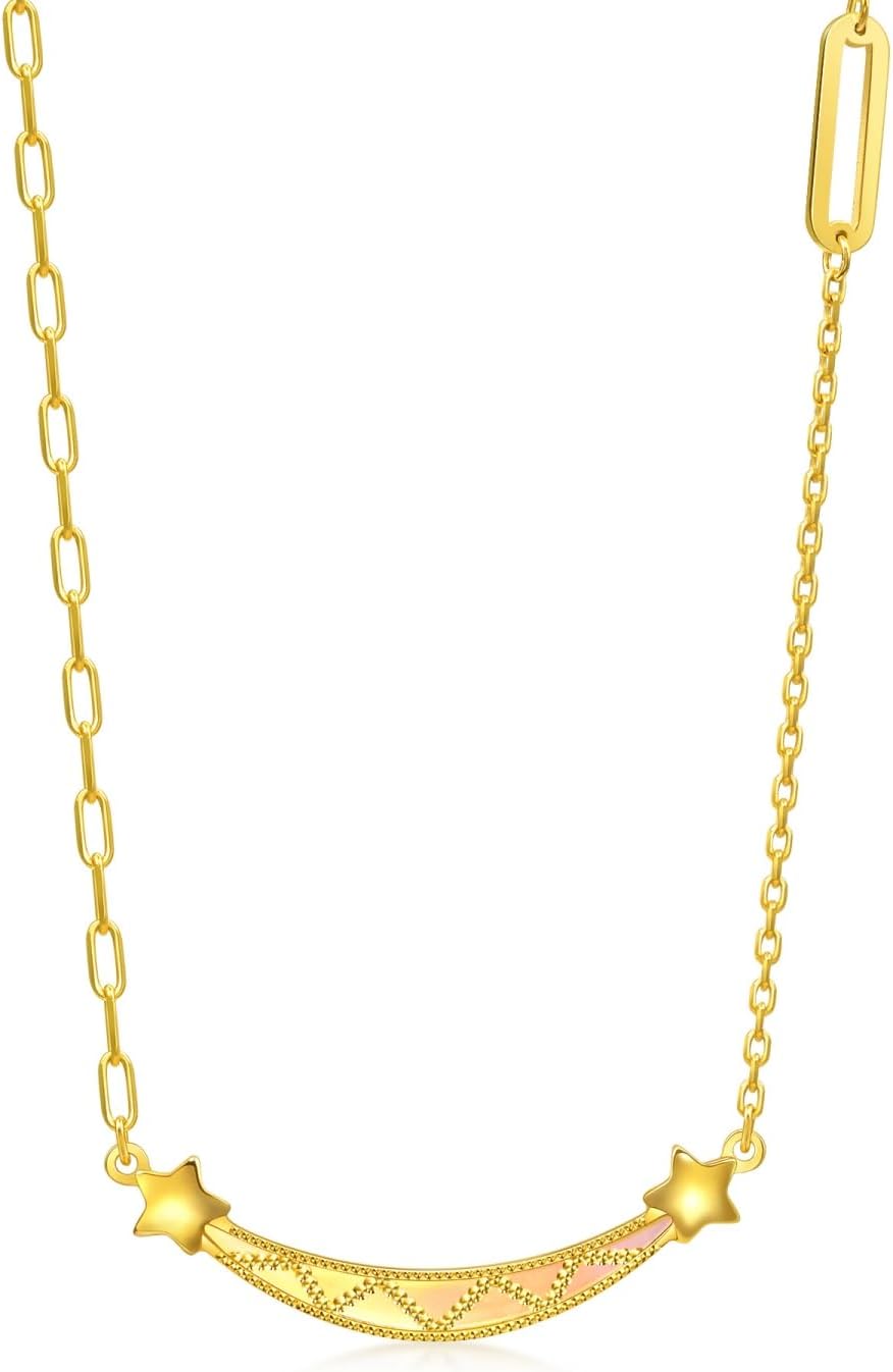 CHOW SANG SANG Dazzling Mirror Gold 999 24K Solid Gold Price-by-Weight Gold Stylish Shooting Stars Necklace for Women 94085N