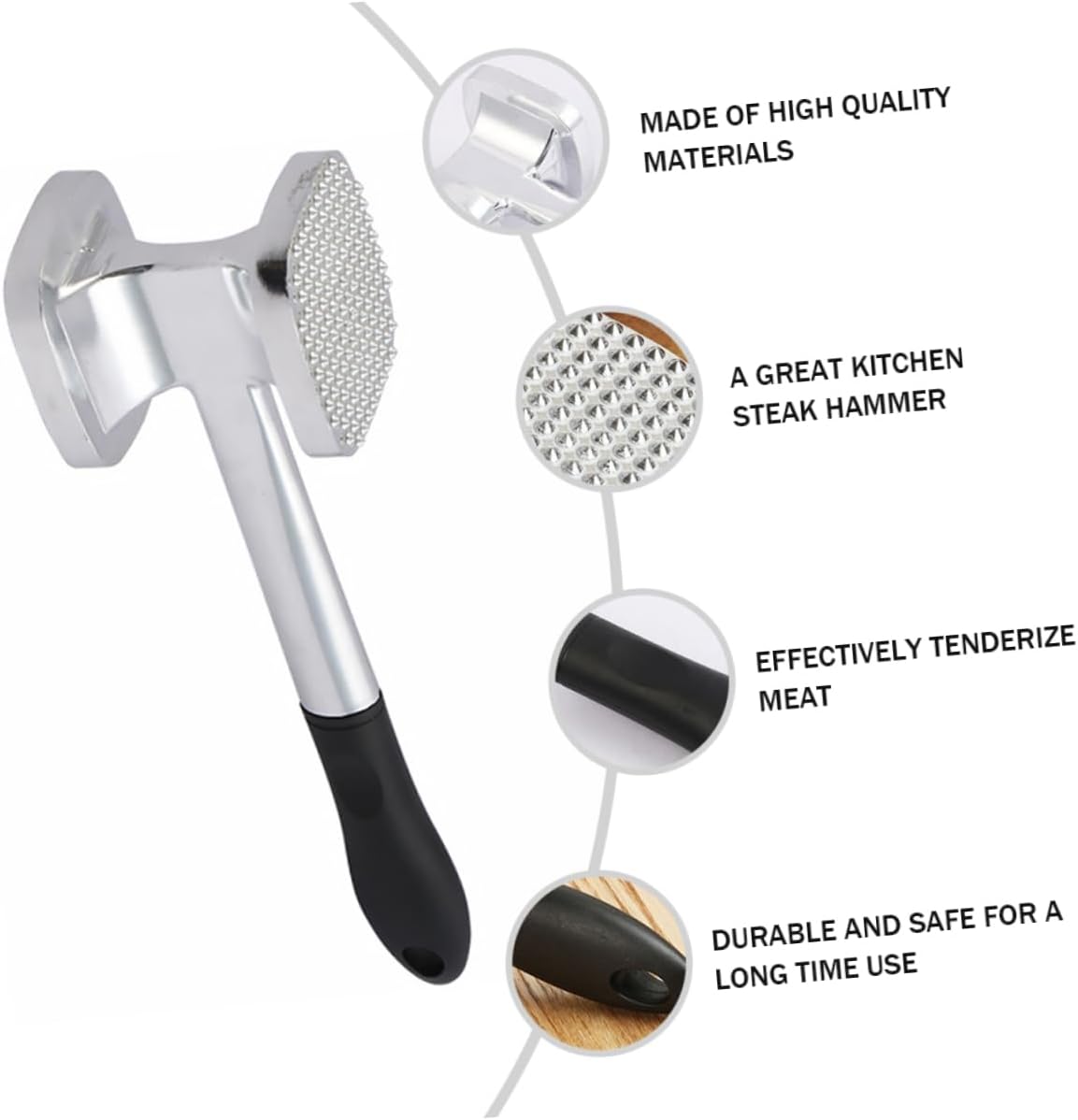 Double-Sided Aluminum Meat Hammer Tenderizer for Steak Beef and Poultry Practical Kitchen Tool for Home Cooks for Tenderizing and Flattening Meat