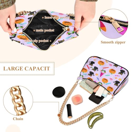 Shoulder Bags for Women Cute Cats Pumpkins Tote HandBag Shoulder Bags purse with Chain Zipper Closure4
