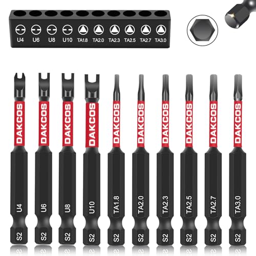 DAKCOS Lot de 10 embouts tournevis spéciaux, 70 mm, embouts triangulaires et en U, tige hexagonale 1/4