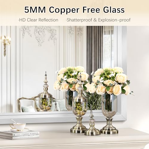 Image of Bathroom Mirror, 24 x 36 inch Brushed Silver Rectangle Mirror, 0.6 inch Thickened Deep Metal Frame Rectangular Vanity Mirror, Wall Mounted Mirror for Bedroom Living Room, Horizontal or Vertical