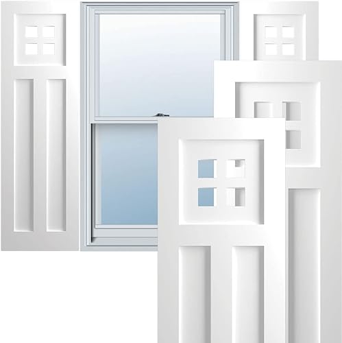 Ekena Millwork TFP001SA18X071WH - Persianas de montaje fijo de PVC de ajuste real estilo misión San Antonio, (par de accesorios no incluidos), 18