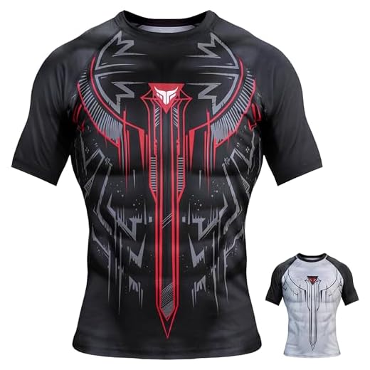 Mytra Fusion Rashguard BJJ Camiseta Compresion Breathable & Ultra Lightweight Rashguard para MMA, Gimnasio, Entrenamiento, Correr y Ciclismo (FR/ES, Letras, M, Regular, Regular, Black/Red)
