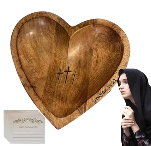 Ciotola da preghiera in legno a forma di cuore, realizzata a mano con biglietti, ciotola per impasto con 12 biglietti di preghiera, regali religiosi, ciotola per preghiera a cuore, regali di Natale,