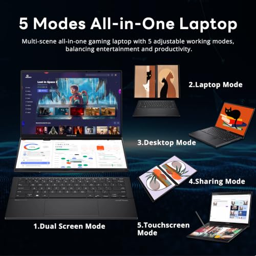 Image of ASUS Zenbook Duo 2-in-1 14 inch WUXGA OLED AI Touchscreen Laptop, Intel Ultra 9-285H, 32GB LPDDR5X, 5TB Storage (4TB SSD&1TB Dock), Intel Arc 140V, Magnetic Backlit Keyboard, Light, Wi-Fi 7, Win 11, Gray