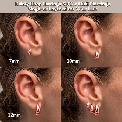 BESTEEL 3Pairs 14K Gold Plated Hoop Earrings Set for Women Chunky Earring Silver Plated Hypoallergenic Small Huggie Hoops Lightweight Tiny Thick Trendy Hoop Earrings Stacks for Multiple Piercing