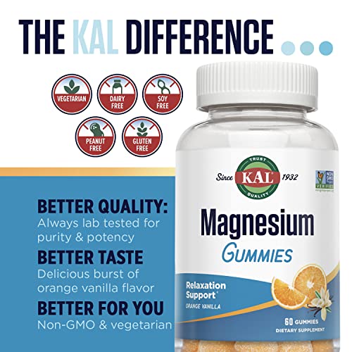 Kal Magnesium Citrate Gummies - Relaxation, Bone, Muscle And Cellular Energy Support - 330Mg Magnesium Supplement - Orange Vanilla Flavor - Non-Gmo, Vegetarian - 60 Magnesium Gummies #TOP4