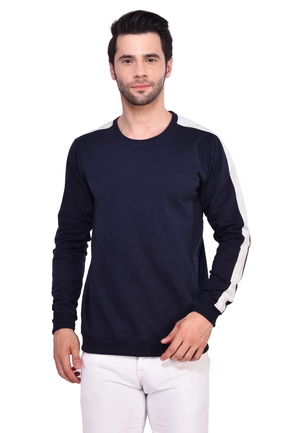 grabin sports GRABIN Men's Cotton Warm Roundneck Shoulder Stripe Winterwear Sweatshirt-picture-36