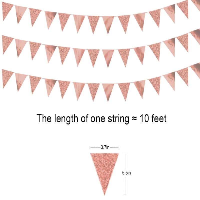 Image of Rose Gold Hanging Triangle Flag Pennant Garland Rose Gold Hanging Paper Pennant Streamer Paper Triangle Flag Bunting Banner for Graduation Wedding Engagement Birthday Party Decor 30 Feet
