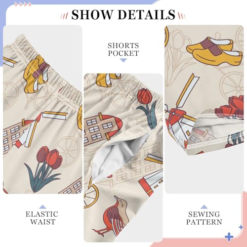 European Houses Tulips Bikes Boys Pants for Kids Jogger Pants with Pockets S-XL4