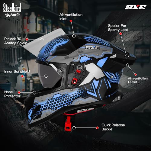 Image of Steelbird SBH-61 SXE X3 Pinlock ISI and Dot Certified Full Face Graphic Helmet for Men and Women with Inner Silver Sunshield
