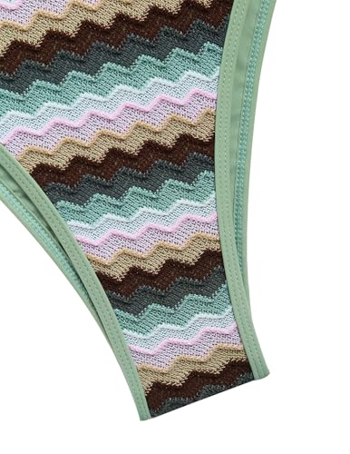 Image of seamoly Women's Bikini Sets Halter Neck Crochet Colorblock Two Piece Swimsuits Open Back Sexy High Cut Thong Bathing Suit