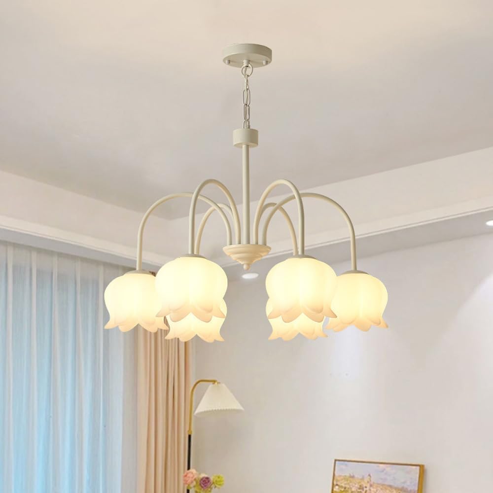 Duży żyrandol - Nowoczesna okrągła lampa wisząca w stylu boho do jadalni, akrylowy klosz w kształcie płatków, idealny do salonu