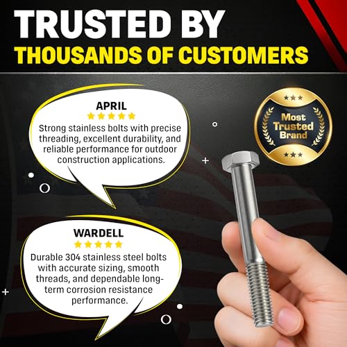 Image of Chenango Supply 5 /8-11 x 4-1 /2 inch Stainless Steel Hex Head Bolts - 304 Stainless, USS Coarse Thread, 100,000-125,000 PSI Tensile Strength, Corrosion-Resistant Hardware Bolts, (10 Pieces, 5 /8-11 x 4.5)