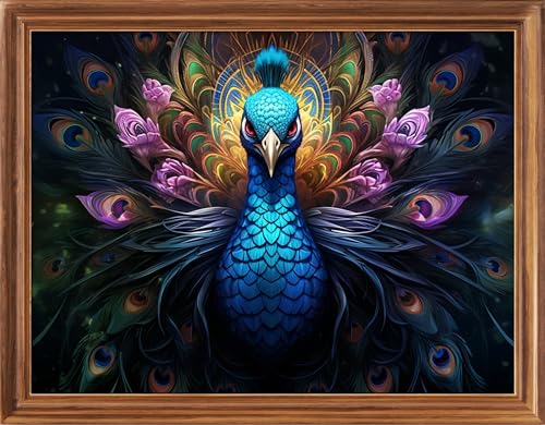 Image of Leczany Cross Stitch Stamped Kit for Beginner - Peacock Spreads Wings | DIY Embroidery Starter Patterns Craft Kit Needlepoint for Adults | 11CT, 3 Strands | 16.9x13 inches