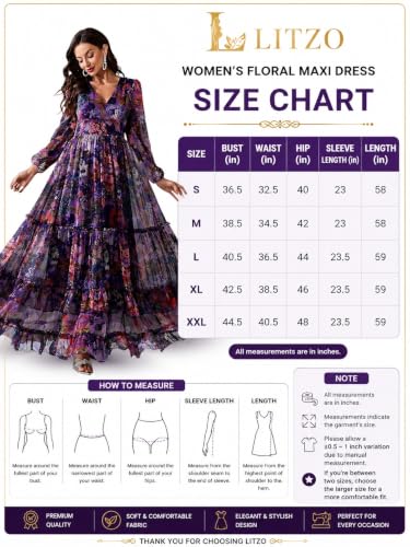 Image of LITZO Women's One Piece Dress - Georgette Floral Printed Western Gown | Long Sleeve V Neck Fit & Flare Flared Hem Design | A-Line Maxi Dress for Women | New Year Party Outfit (NO-29-31)