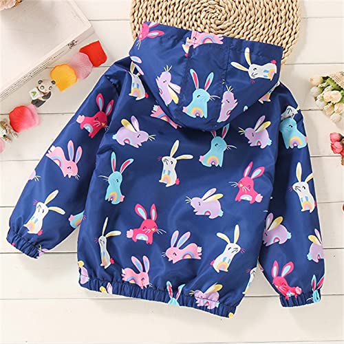 Toddler Boys Girls Hoodie Jacket Cartoon Prints Zip Hooded Windproof Raincoat Outwear (Navy, 2-3 Years)2