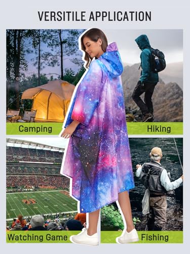 Image of SaphiRose Extra Thick Hooded Rain Poncho Double Layer Waterproof Raincoat Jacket for Men Women Adults