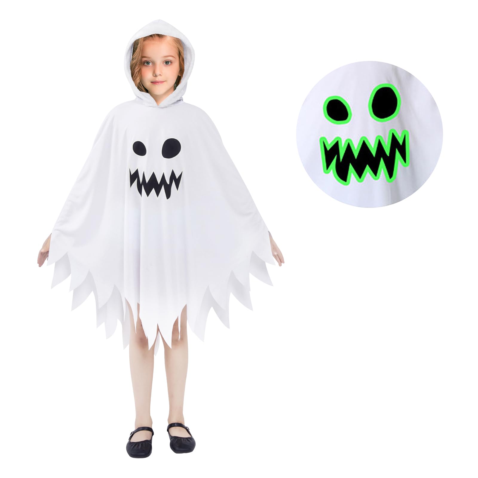 NebulaGlam Ghost Costume for Kids Halloween Ghost Costume for Kids Halloween Costume Kids for Cosplay (White)