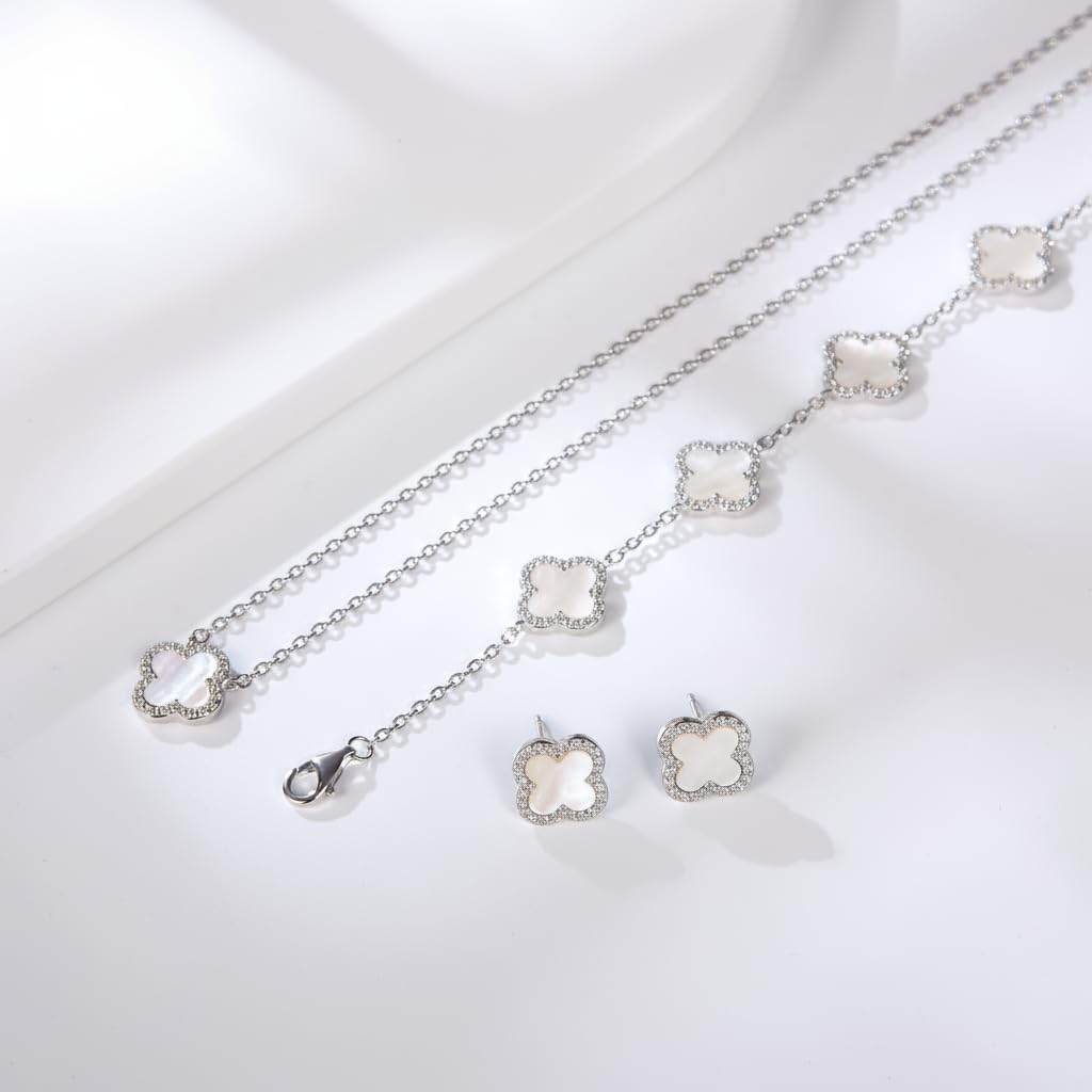 925 Sterling Silver Four Leaf Clover Bracelet, Adjustable Charm Hand Jewelry Chain, Fashion Matching & Sporty Style for All Days