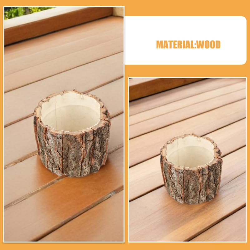 Image of balacoo 4pcs Rustic Wooden Bark Flower Pots Log Planter Holders for Decor Durable Flower Buckets for Home and Garden Arrangement
