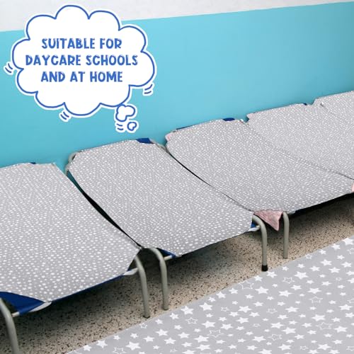 Image of Peryiter 12 Pcs Cot Sheets for Daycare Standard Size 24 inch x 51 inch Toddler Nap Mat Sheets Star Pattern with Corner Elastic Loops Breathable Bed Fitted Cot Crib for Preschool Child Kid Boy Girl (Gray)