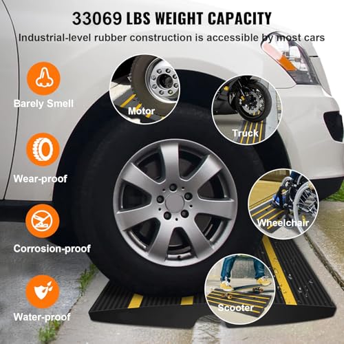 VEVOR Rubber Driveway Ramps 3 Pack, Heavy Duty 33069lbs Load Capacity Curb Ramp, 2.6 inch High Car Ramps for Loading Dock Garage Sidewalk, L.O.A. 12FT